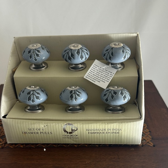 Blue and Silver Decorative Knobs - Set of 6 - Picture 1 of 4